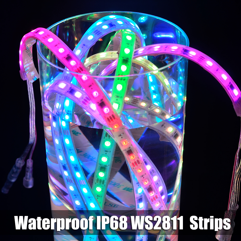 16.4-164Ft WS2811 DC24V Waterproof IP68 Addressable Programmable Full Color Chasing Flexible LED Strip Lights